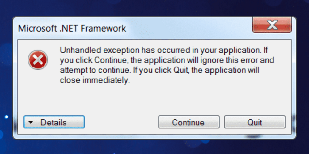 Unhandled Exception Has Occurred In Your Application