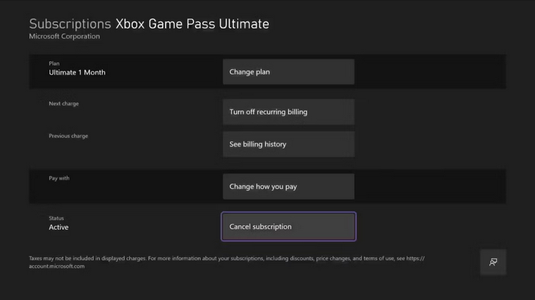 Xbox Game Pass Subscription Cancel